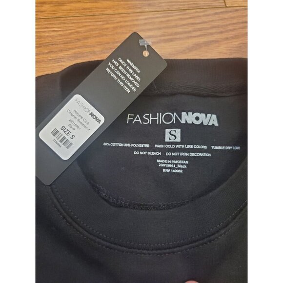 Fashion Nova The Players Club Crewneck Sweater Women Size Small Black Streetwear - Picture 3 of 6
